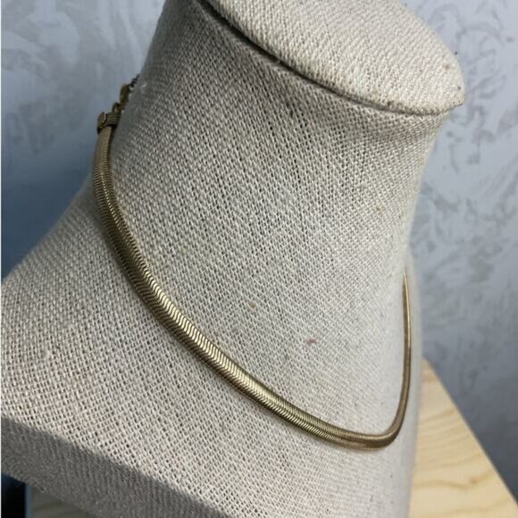 Gold Tone Snake Chain Necklace 15" With Rhinestone Clasp Adjustable - Picture 2 of 4